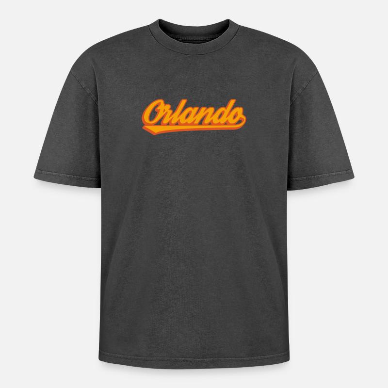 Orlando Retro Script - T-shirt Premium unisexe oversize acid-washed - noir délavé acide