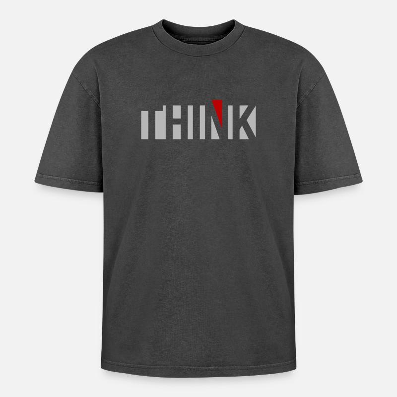 THINK - Oversized Unisex Premium Acid-Washed T-Shirt - Schwarz Acid Wash