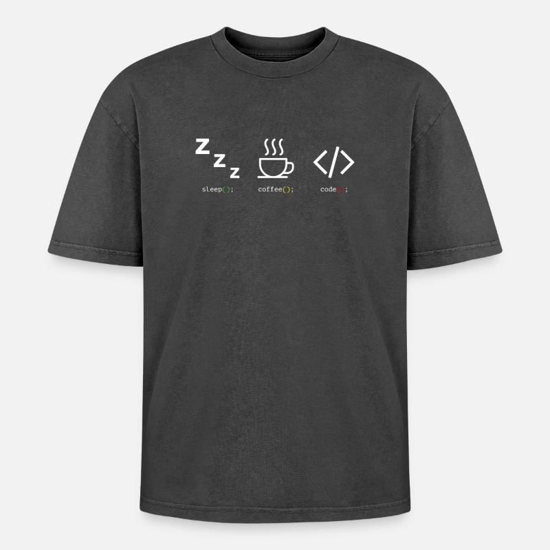 Code Kaffee Schlaf Trio - Oversized Unisex Premium Acid-Washed T-Shirt - Schwarz Acid Wash