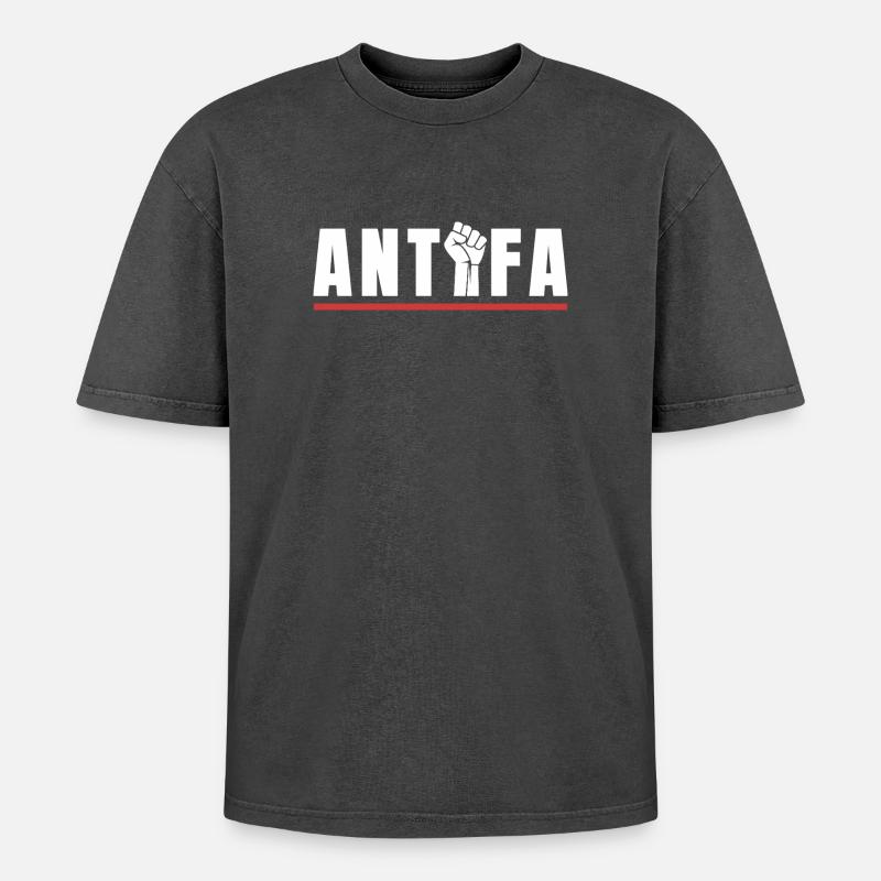 Antifa Protestfaust Antifaschistisches Statement - Oversized Unisex Premium Acid-Washed T-Shirt - Schwarz Acid Wash