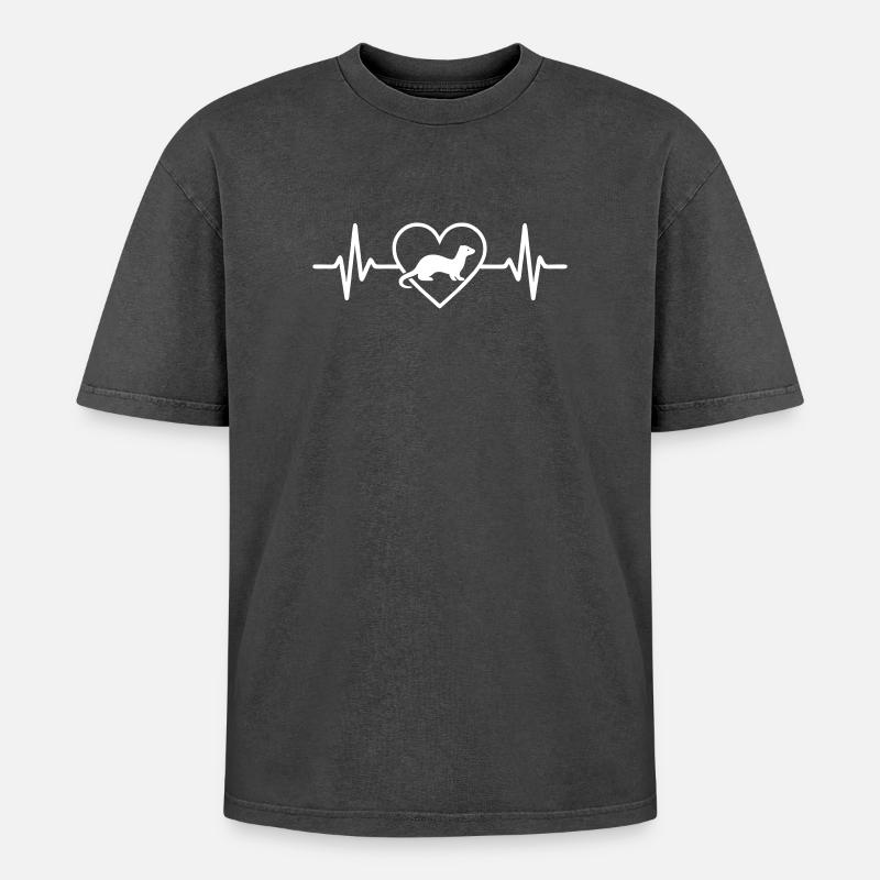 Frettchen-Herz - Oversized Unisex Premium Acid-Washed T-Shirt - Schwarz Acid Wash