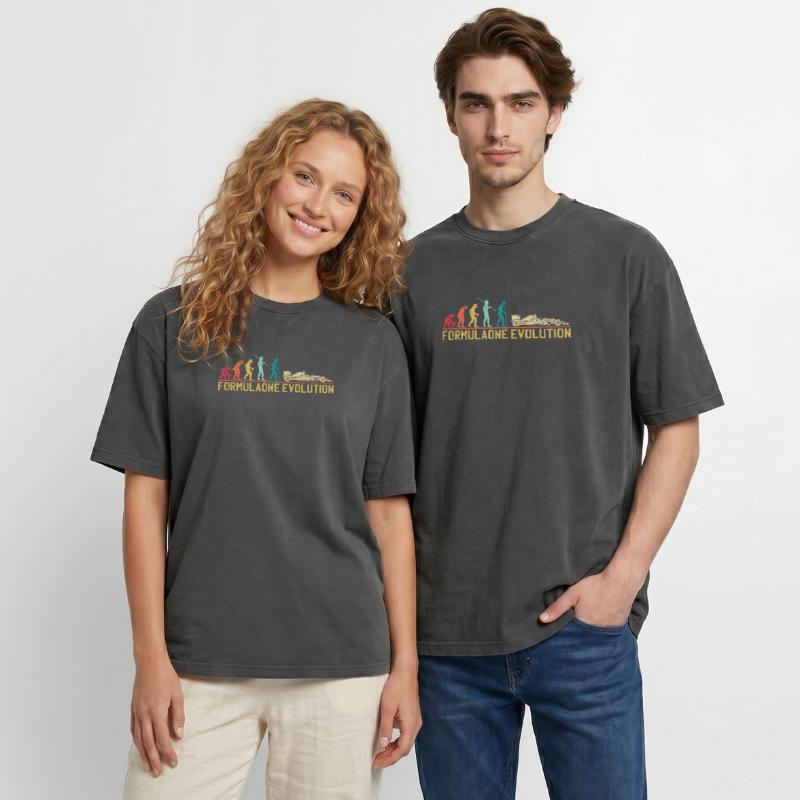 Formulaone Evolution Illustration Oversized Unisex Premium Acid-Washed T-Shirt