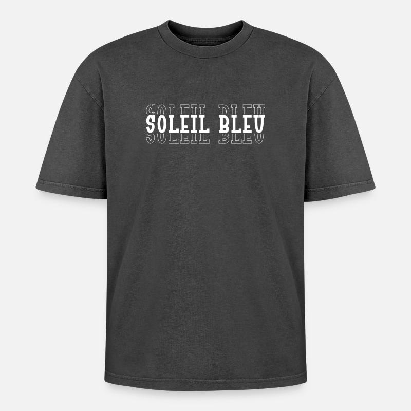 Typografisch Blaue Sonne - Oversized Unisex Premium Acid-Washed T-Shirt - Schwarz Acid Wash