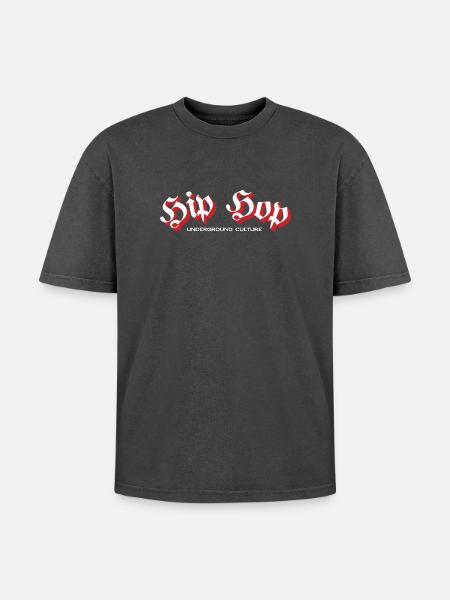 Hip-Hop-Underground-Kultur-Tee - Oversized Unisex Premium Acid-Washed T-Shirt - Schwarz Acid Wash