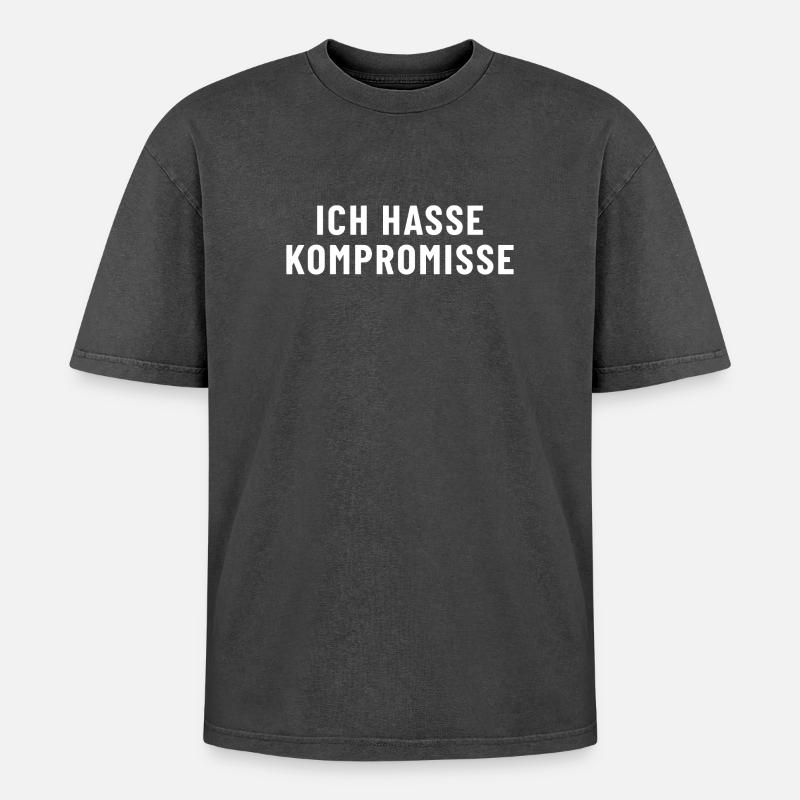 Ich hasse Kompromisse - Oversized Unisex Premium Acid-Washed T-Shirt - Schwarz Acid Wash