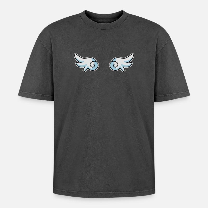 Engelflügel - Oversized Unisex Premium Acid-Washed T-Shirt - Schwarz Acid Wash