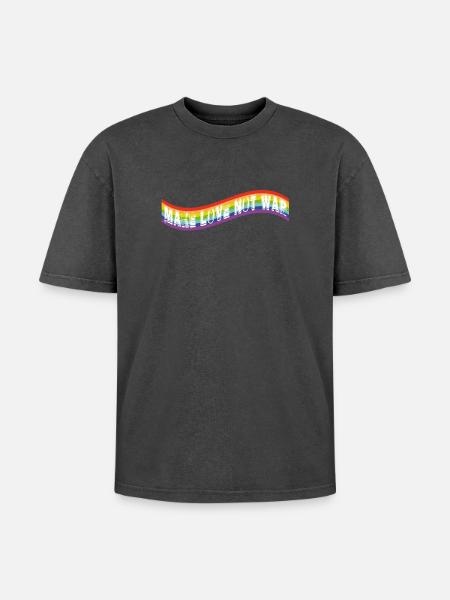 Faites l’amour, pas la guerre | Drapeau arc-en-ciel - T-shirt Premium unisexe oversize acid-washed - noir délavé acide