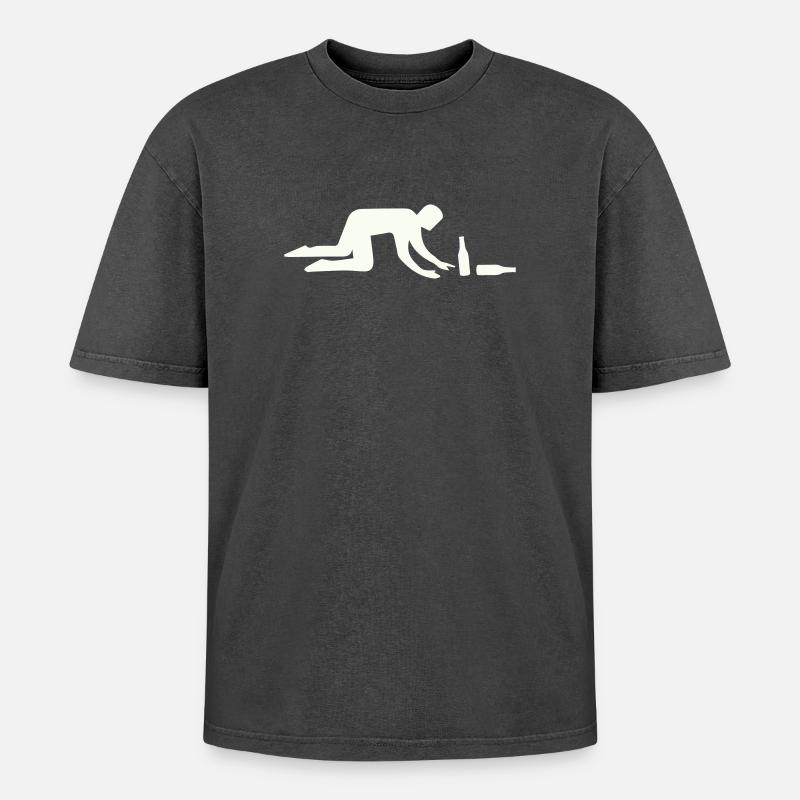 Säufer Silhouette mit Flasche - Oversized Unisex Premium Acid-Washed T-Shirt - Schwarz Acid Wash