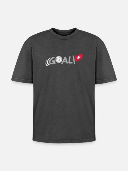 GOAL for Switzerland - Oversized Unisex Premium Acid-Washed T-Shirt - Schwarz Acid Wash