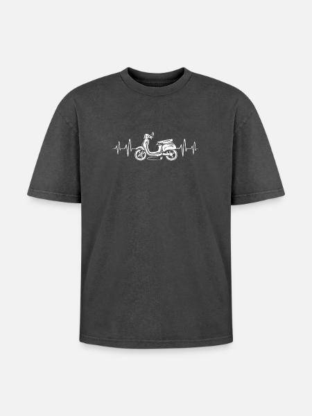 E Roller mit Herzschlag - Rollerfahrer Passion - Oversized Unisex Premium Acid-Washed T-Shirt - Schwarz Acid Wash