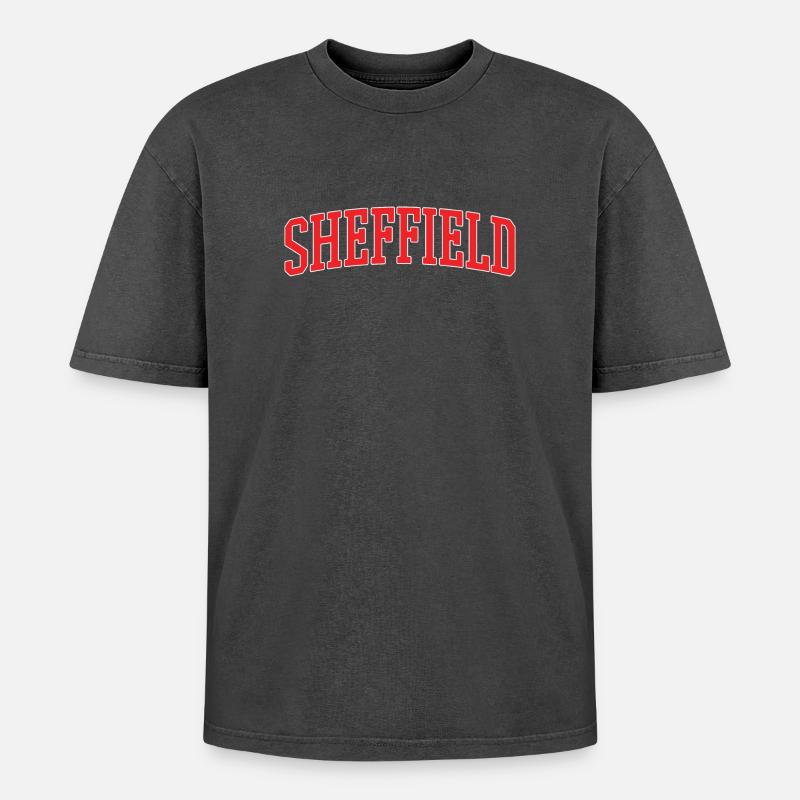 Lettrage rétro Varsity de Sheffield - T-shirt Premium unisexe oversize acid-washed - noir délavé acide