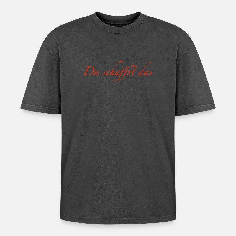 du schaffst das - Oversized Unisex Premium Acid-Washed T-Shirt - Schwarz Acid Wash