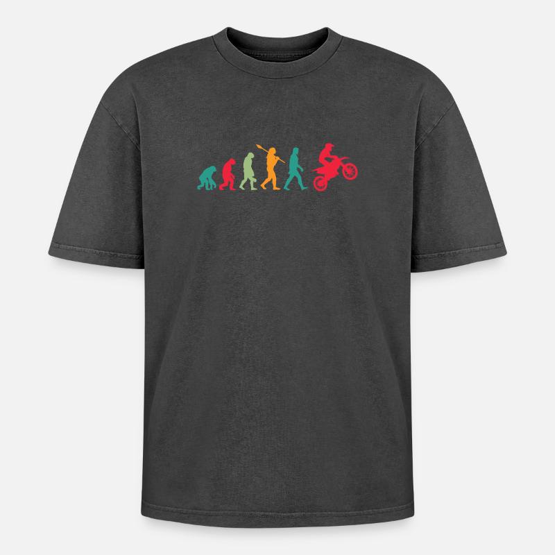 Motorrad Cross Evolution - Oversized Unisex Premium Acid-Washed T-Shirt - Schwarz Acid Wash