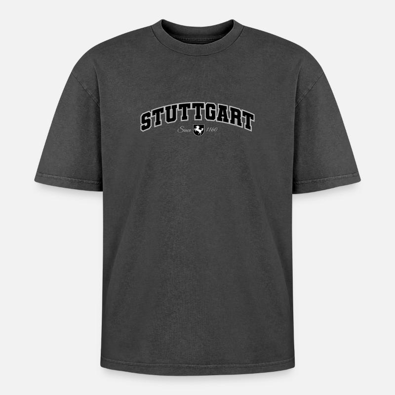 Stuttgart - Oversized Unisex Premium Acid-Washed T-Shirt - acid washed black