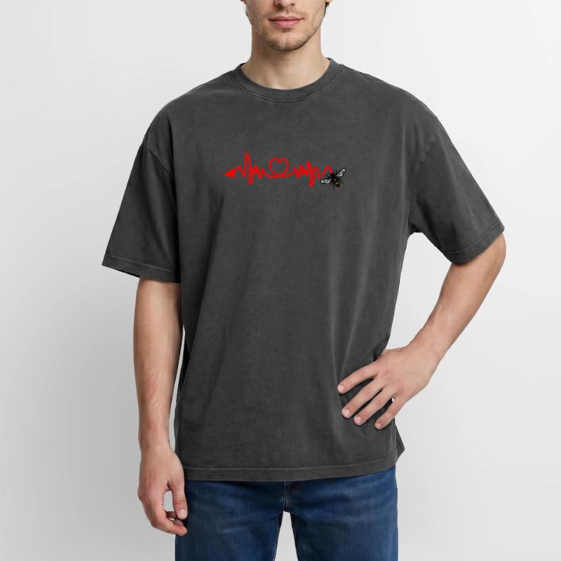 Cardio-Herzfrequenz, Biene mit Stachel oder Pfeil Oversized Unisex Premium Acid-Washed T-Shirt