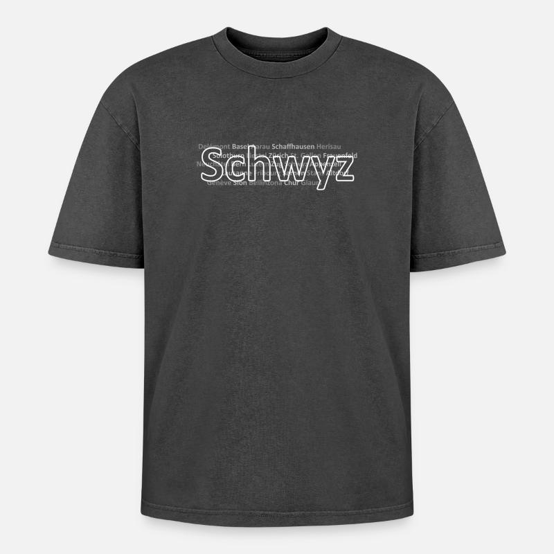 Schweizer Städte Schwyz - Oversized Unisex Premium Acid-Washed T-Shirt - Schwarz Acid Wash