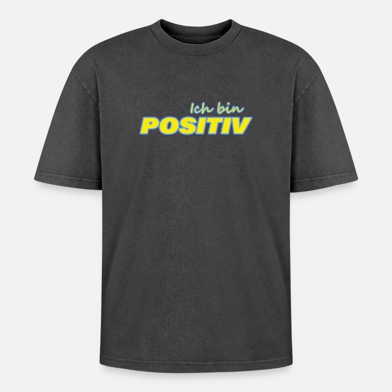 POSITIV - Oversized Unisex Premium Acid-Washed T-Shirt - Schwarz Acid Wash