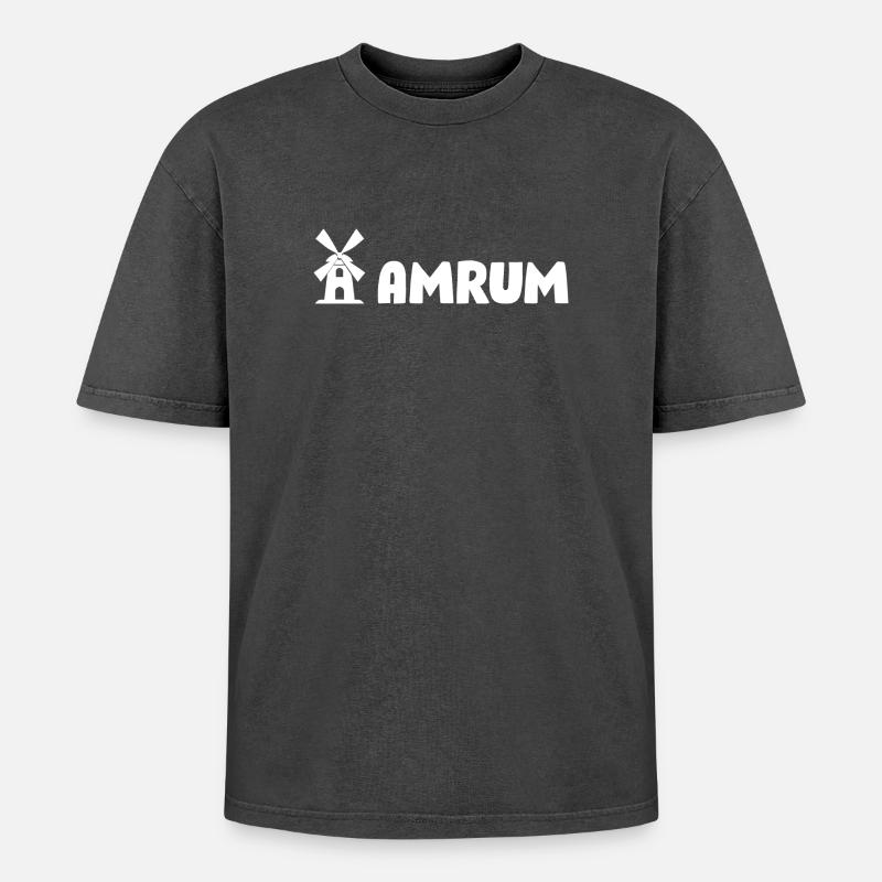 Amrum Windmühle - Oversized Unisex Premium Acid-Washed T-Shirt - Schwarz Acid Wash