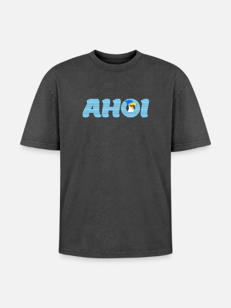 Call Ahoy with Seagull - Oversized Unisex Premium Acid-Washed T-Shirt - acid washed black