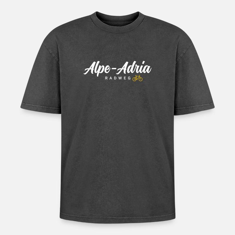 Alpe Adria Cycle Path - Oversized Unisex Premium Acid-Washed T-Shirt - acid washed black