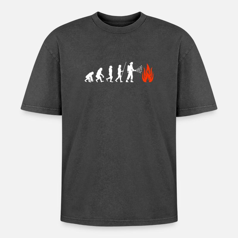 Feuerwehr Evolution Feuerwehrmann - Oversized Unisex Premium Acid-Washed T-Shirt - Schwarz Acid Wash