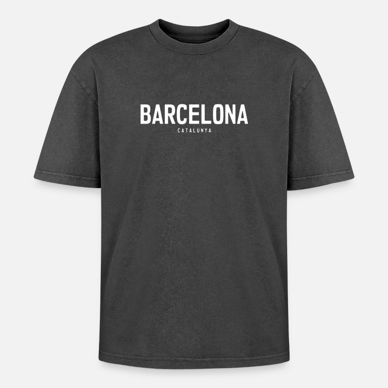 Barcelona Bold Typographic Emblem - Oversized Unisex Premium Acid-Washed T-Shirt - Schwarz Acid Wash