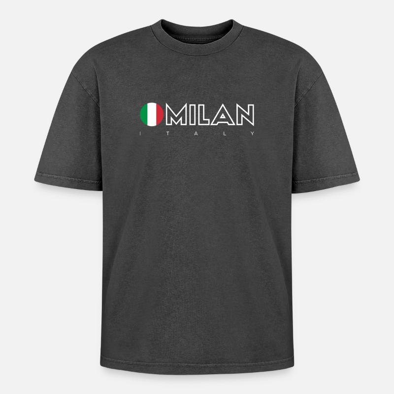 Mailand - Oversized Unisex Premium Acid-Washed T-Shirt - Schwarz Acid Wash
