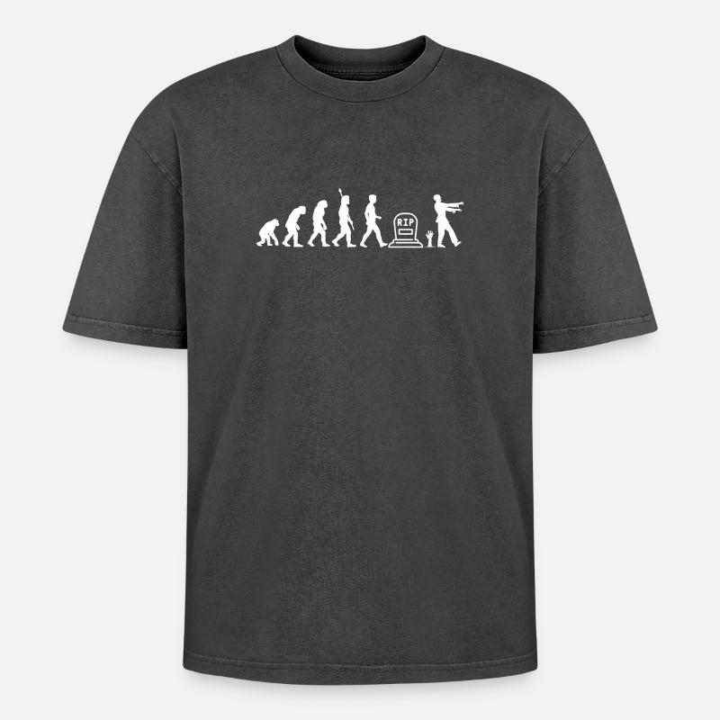 Zombie Evolution RIP Zombi - Oversized Unisex Premium Acid-Washed T-Shirt - acid washed black