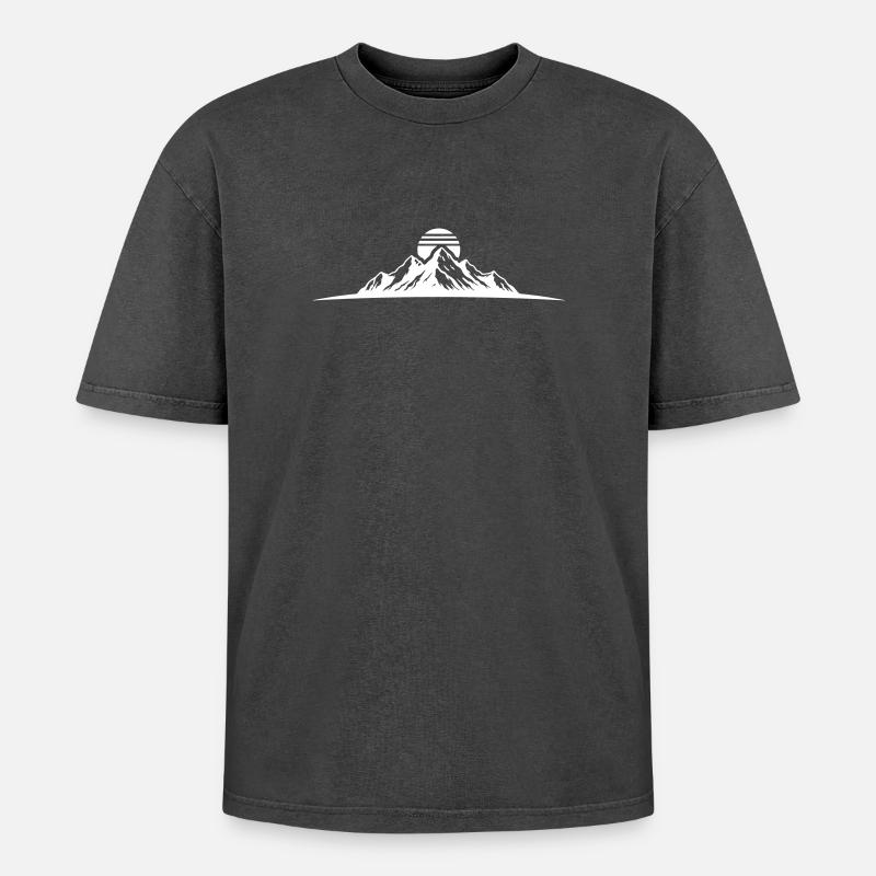 Mountains Summit Silhouette - Oversized Unisex Premium Acid-Washed T-Shirt - acid washed black