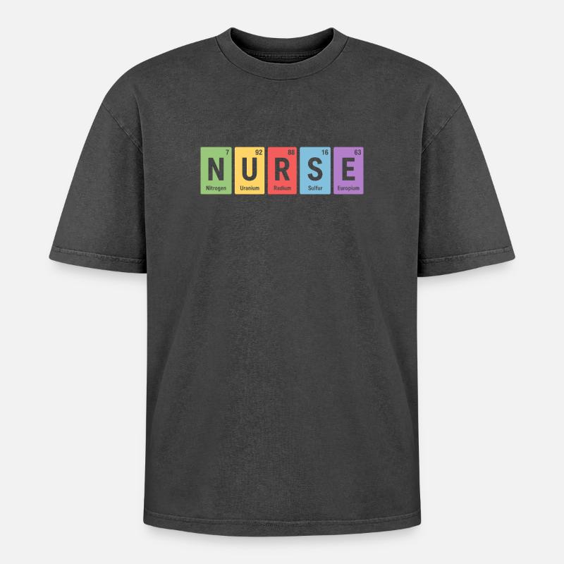 Nurse Blockdesign Elementfarben - Oversized Unisex Premium Acid-Washed T-Shirt - Schwarz Acid Wash