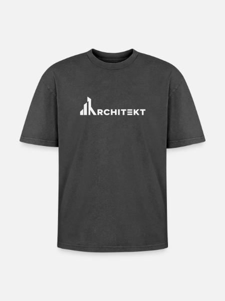 Architekt Linienkunst Shirt - Oversized Unisex Premium Acid-Washed T-Shirt - Schwarz Acid Wash