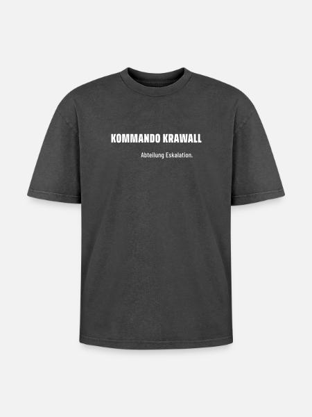Kommando Krawall. Abteilung Eskalation. Pegelfest. - Oversized Unisex Premium Acid-Washed T-Shirt - Schwarz Acid Wash