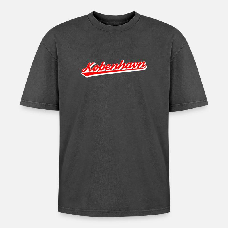København Script Retro Logo - Oversized Unisex Premium Acid-Washed T-Shirt - acid washed black