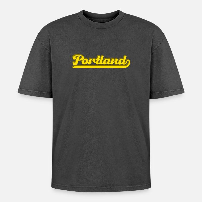 Portland Retro Script - Oversized Unisex Premium Acid-Washed T-Shirt - acid washed black