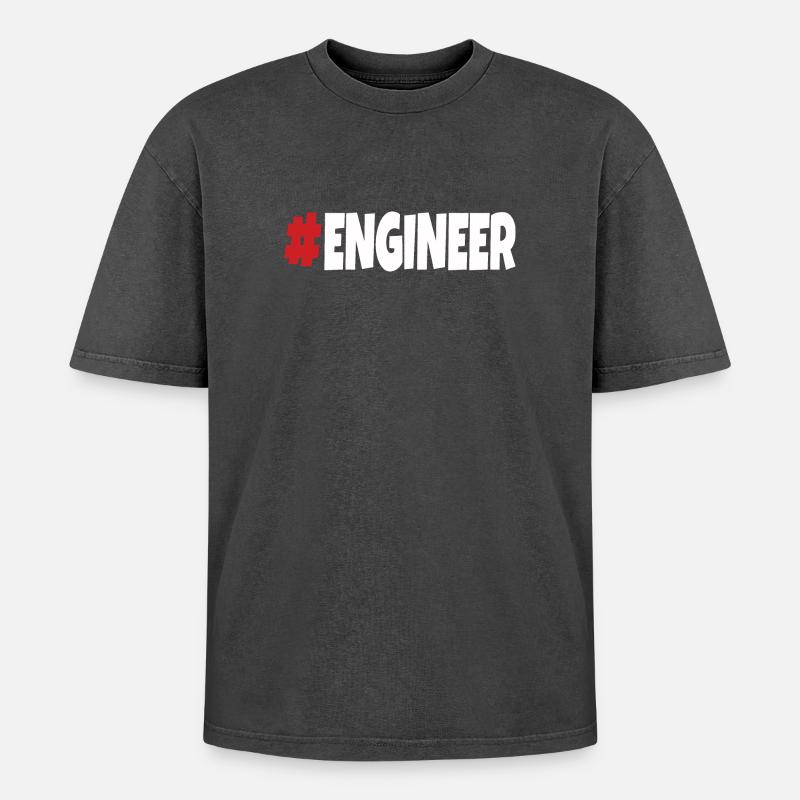 #engineer red&white - Oversized Unisex Premium Acid-Washed T-Shirt - acid washed black