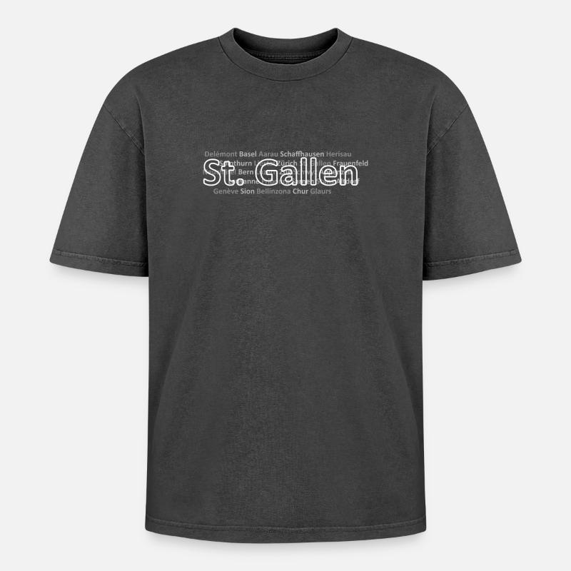Schweizer Städte St Gallen - Oversized Unisex Premium Acid-Washed T-Shirt - Schwarz Acid Wash