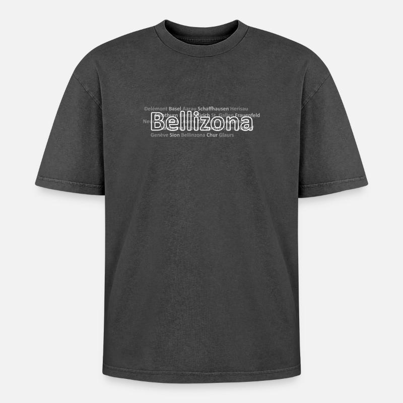 Schweizer Städte Bellizona - Oversized Unisex Premium Acid-Washed T-Shirt - Schwarz Acid Wash