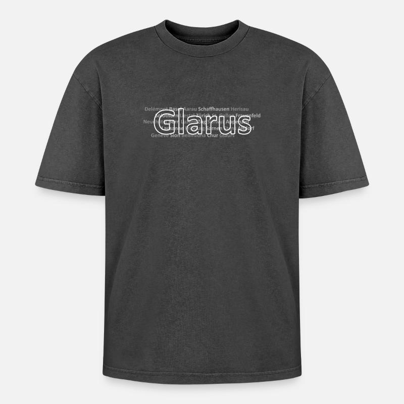 Schweizer Städte Glarus - Oversized Unisex Premium Acid-Washed T-Shirt - Schwarz Acid Wash