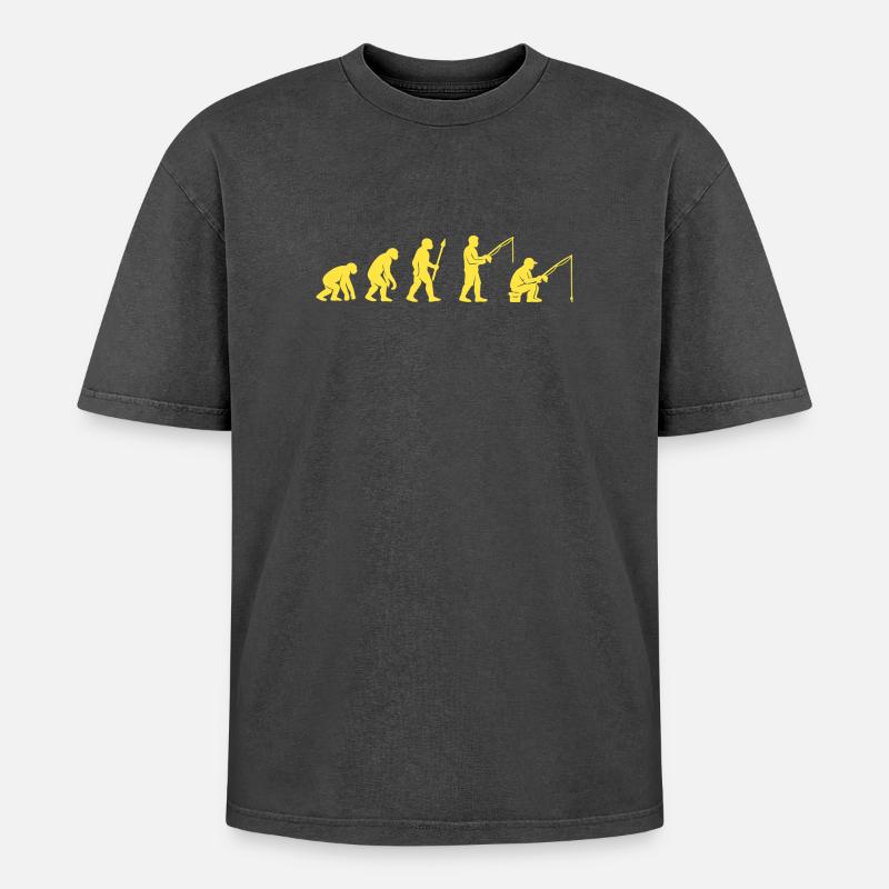 Fischereievolution Pfad Design - Oversized Unisex Premium Acid-Washed T-Shirt - Schwarz Acid Wash