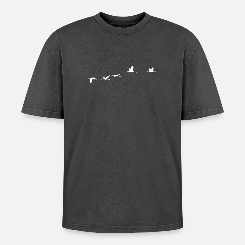 Oiseaux migrateurs blanc grue - T-shirt Premium unisexe oversize acid-washed - noir délavé acide