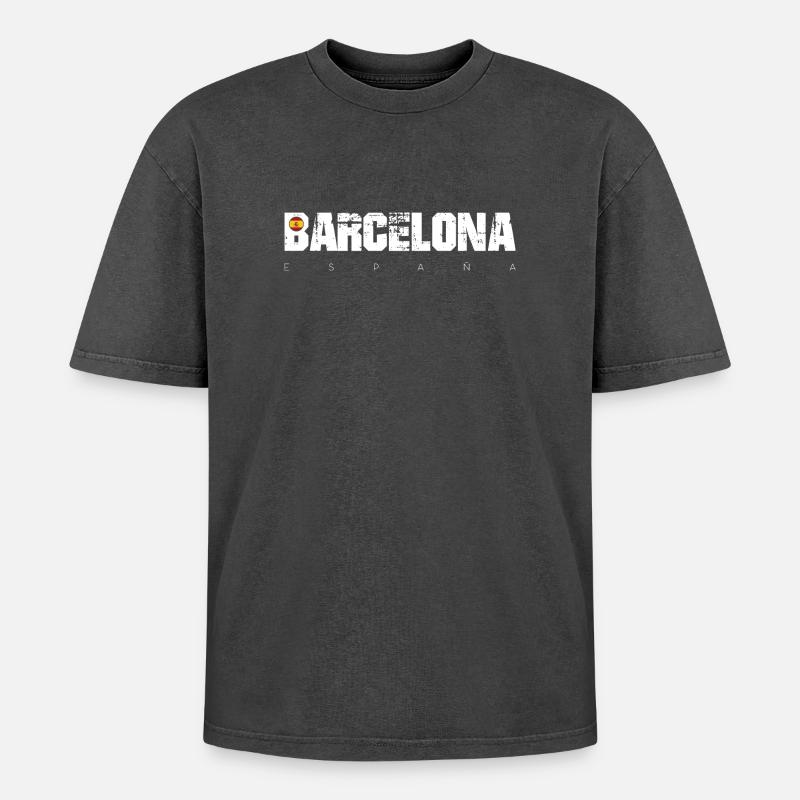 Barcelona Bold Distressed Typ - Oversized Unisex Premium Acid-Washed T-Shirt - Schwarz Acid Wash