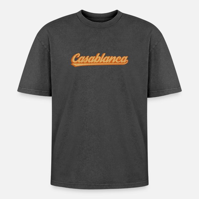 CasaBlanca Retro Script - Oversized Unisex Premium Acid-Washed T-Shirt - acid washed black