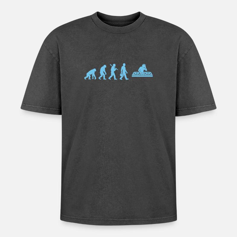 Evolution DJ Groove - Oversized Unisex Premium Acid-Washed T-Shirt - Schwarz Acid Wash