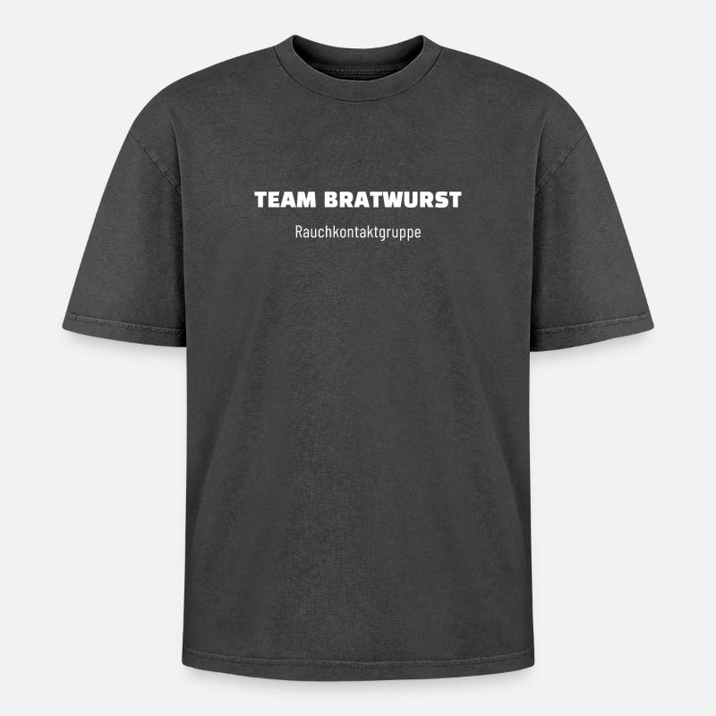 Team Bratwurst. Rauchkontaktgruppe. – Pegelfest. - Oversized Unisex Premium Acid-Washed T-Shirt - Schwarz Acid Wash