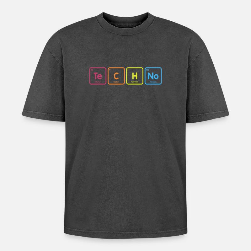 Techno elements - Oversized Unisex Premium Acid-Washed T-Shirt - acid washed black