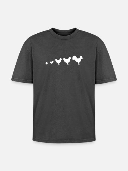 Evolution Farmer Chicken Rooster Funny - Oversized Unisex Premium Acid-Washed T-Shirt - acid washed black