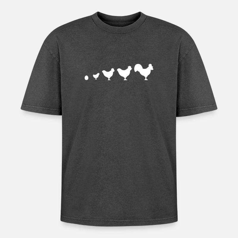 Evolution Farmer Poulet Coq Drôle - T-shirt Premium unisexe oversize acid-washed - noir délavé acide
