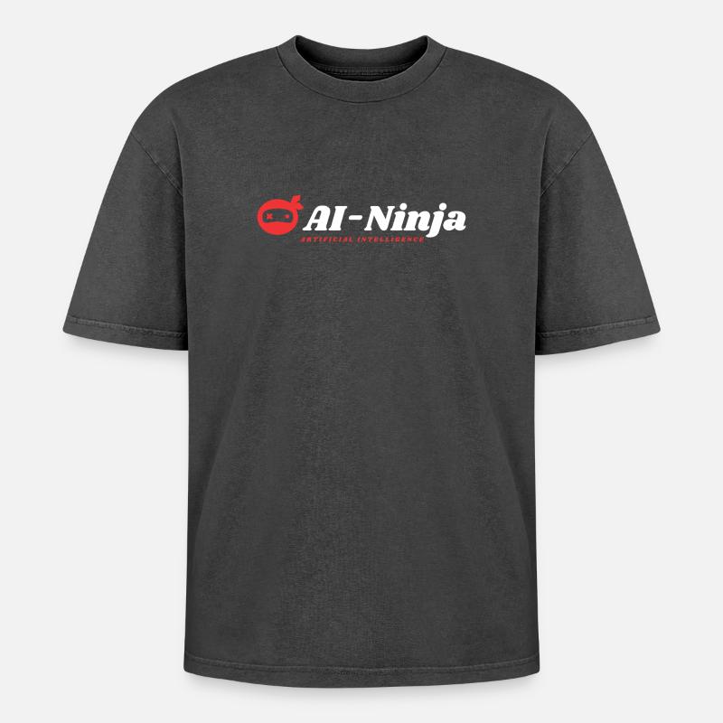 Futuristisches AI-Ninja Design - Oversized Unisex Premium Acid-Washed T-Shirt - Schwarz Acid Wash