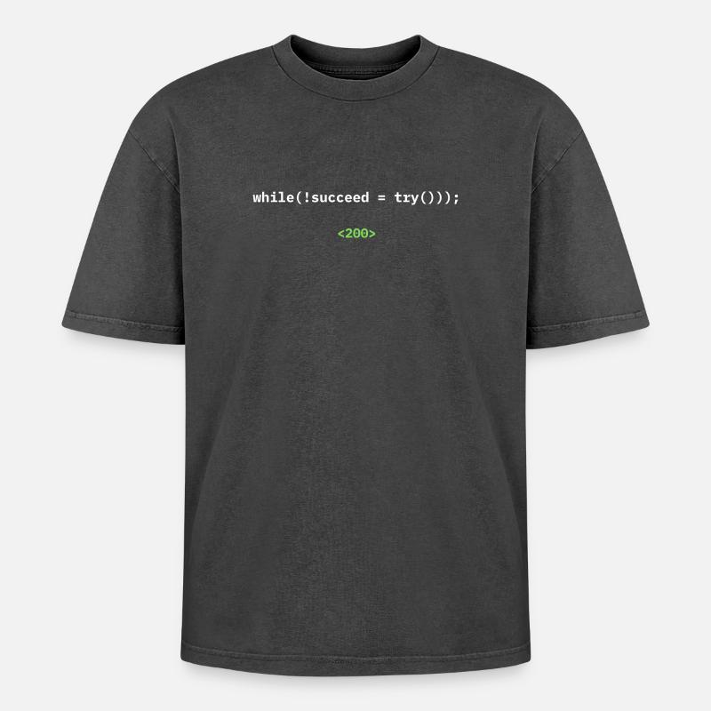 while(!succeed = try())); – Developer Shirt - Oversized Unisex Premium Acid-Washed T-Shirt - acid washed black