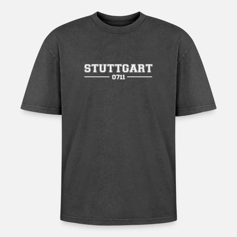 Stuttgart College Style - Oversized Unisex Premium Acid-Washed T-Shirt - acid washed black